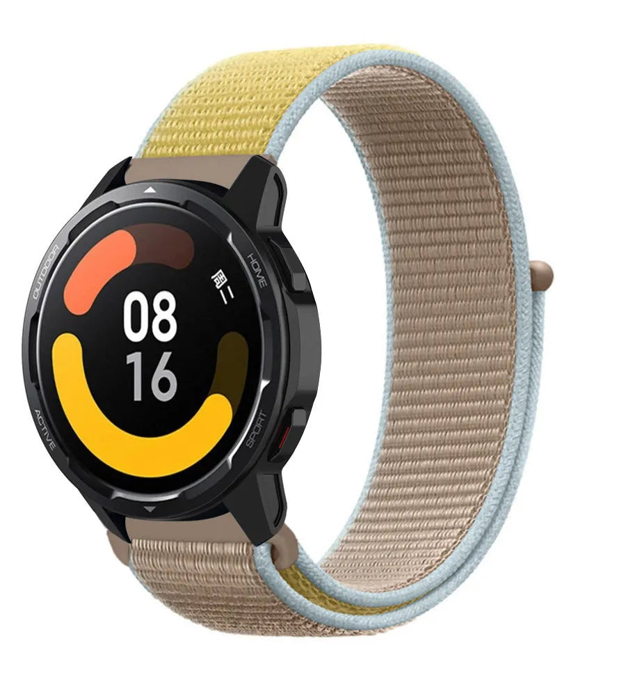 Nylon Strap, camel, on a watch, 3/4 front view