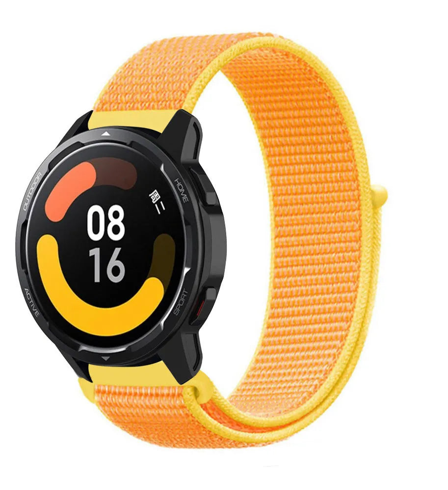 Nylon Strap, light yellow, on a watch, 3/4 front view