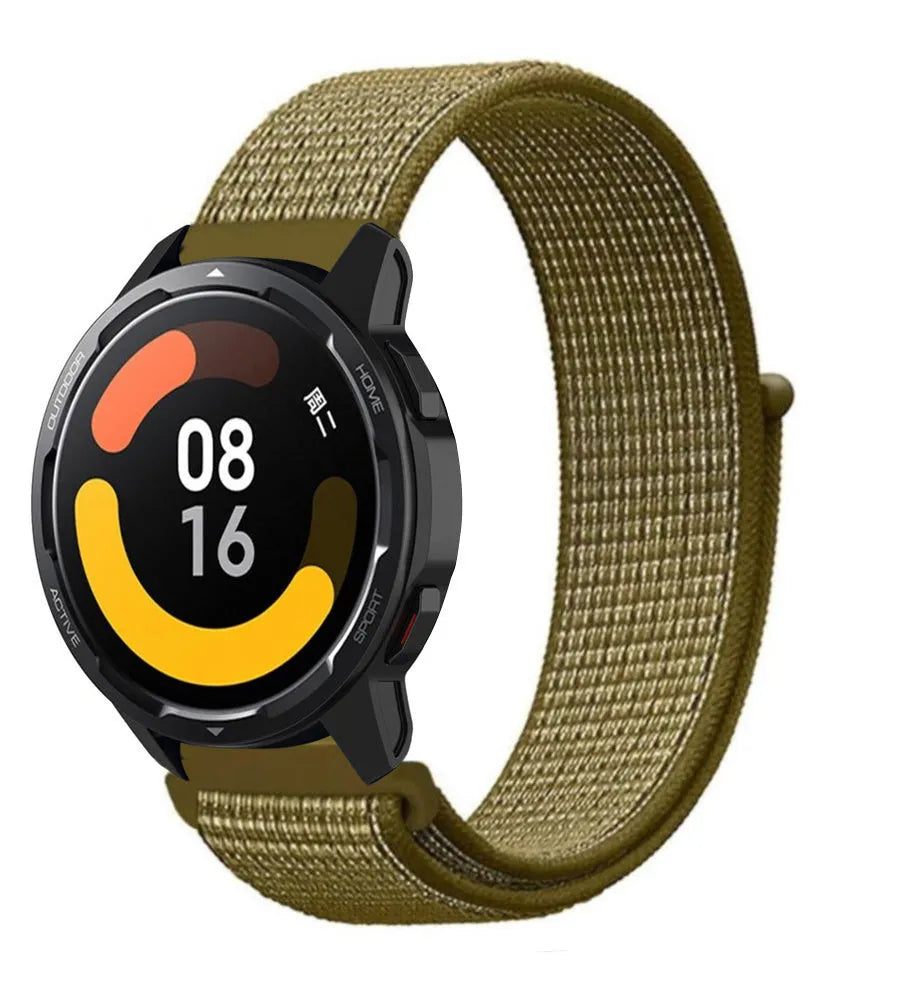 Nylon Strap, olive, on a watch, 3/4 front view