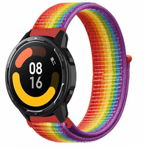 Nylon Strap, rainbow, on a watch, 3/4 front view