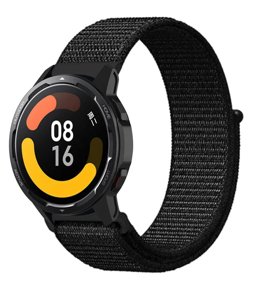 Nylon Strap, black, on a watch, 3/4 front view