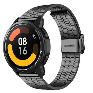 Fine Steel Strap, black, on a watch, 3/4 front view