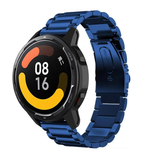 Steel Strap, blue, on a watch, 3/4 front view