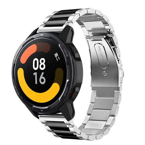 Steel Strap, silver/black, on a watch, 3/4 front view