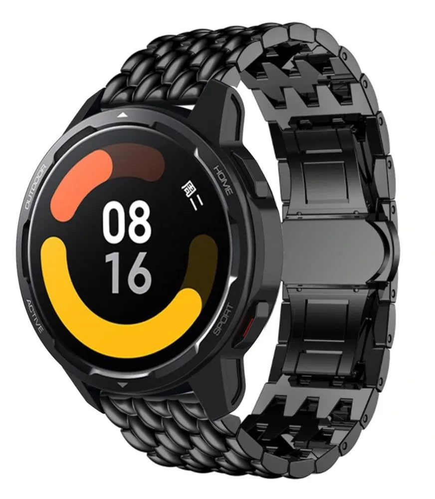 Steel Dragon Strap, black, on a watch, 3/4 front view