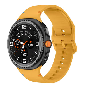 Silicone Strap, yellow, on a watch, 3/4 front view