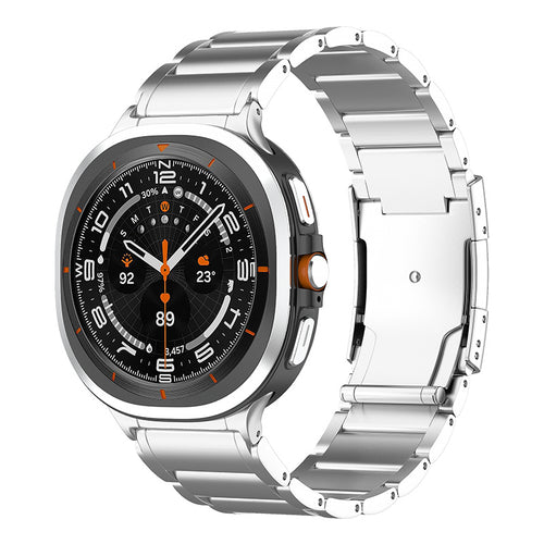 Titanium Strap, silver, on a watch, 3/4 front view