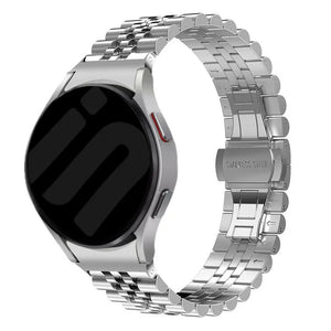 Jubilee Steel Strap, silver, on a watch, 3/4 front view