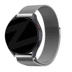 Milanese Loop Strap, black, on a watch, 3/4 front view