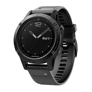 Silicone Strap, black, on a watch, 3/4 front view