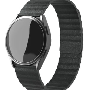 Leather Loop Strap, black, on a watch, 3/4 front view