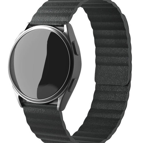 Leather Loop Strap, black, on a watch, 3/4 front view