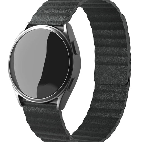 Leather Loop Strap, black, on a watch, 3/4 front view