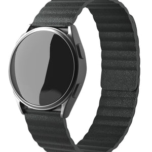 Leather Loop Strap, black, on a watch, 3/4 front view