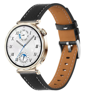 Huawei Watch 5 - 42mm 'One Push' Leather Strap (Black)