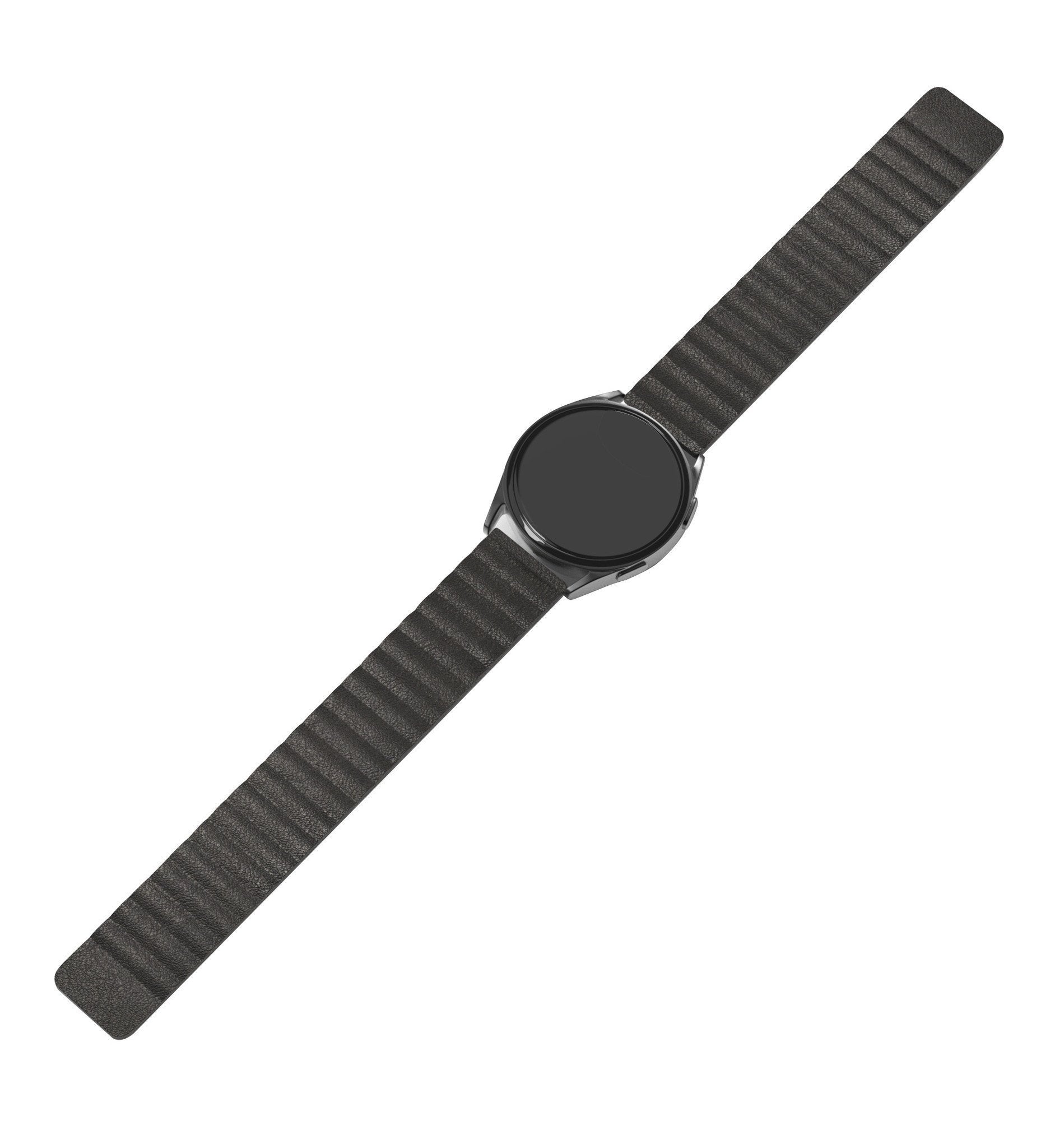Leather Loop Strap, black, on a watch, 3/4 front view