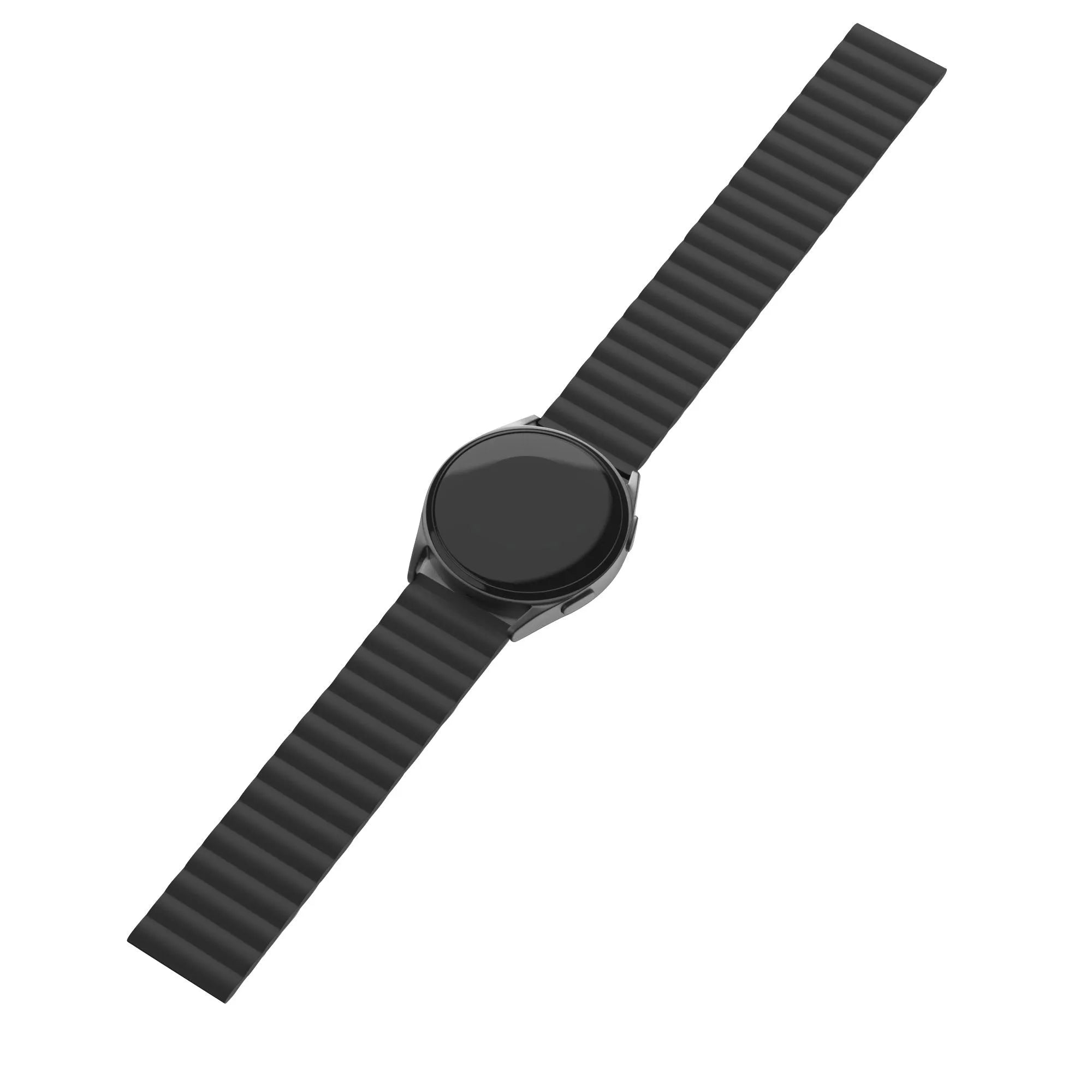 Magnetic Silicone Strap, black, on a watch, 3/4 front view