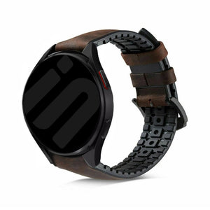 Leather Hybrid Strap, brown, on a watch, 3/4 front view