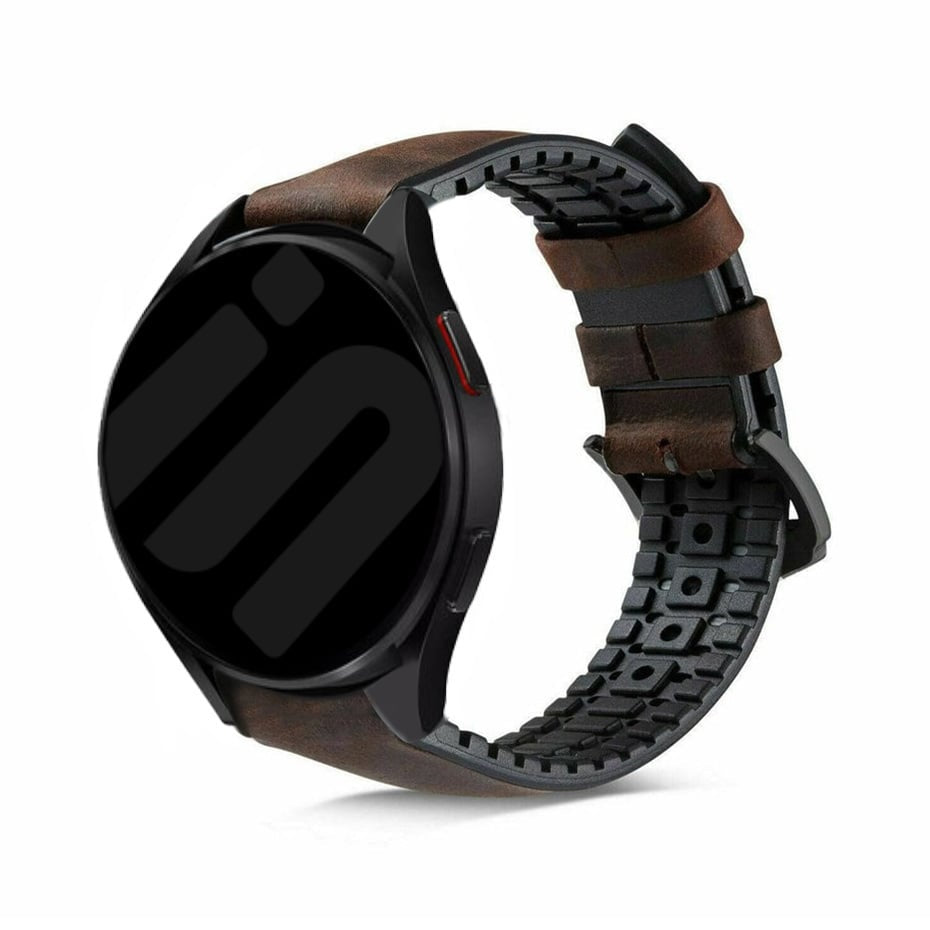 Leather Hybrid Strap, brown, on a watch, 3/4 front view