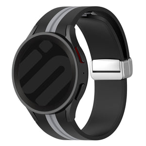 Silicone Magnetic Sport Strap, black/grey, on a watch, 3/4 front view