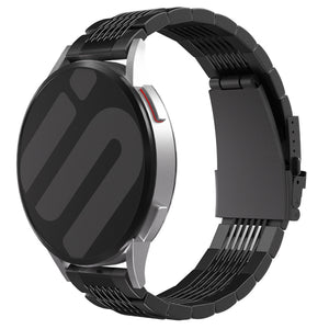 Luxury Steel Link Strap, black, on a watch, 3/4 front view