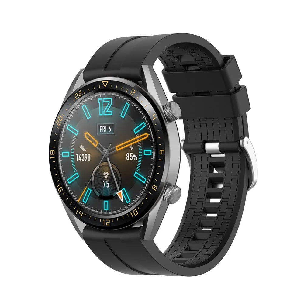 Silicone Strap 'Extreme', black, on a watch, 3/4 front view