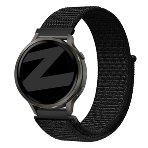Nylon Loop Strap, black, on a watch, 3/4 front view