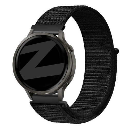 Nylon Loop Strap, black, on a watch, 3/4 front view