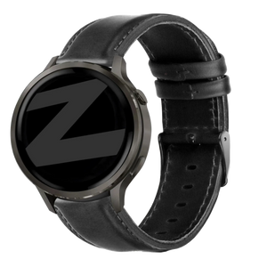 Leather Strap 'Classic', black, on a watch, 3/4 front view