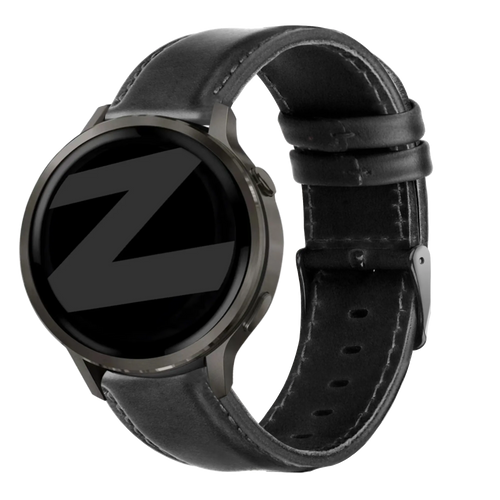 Leather Strap 'Classic', black, on a watch, 3/4 front view