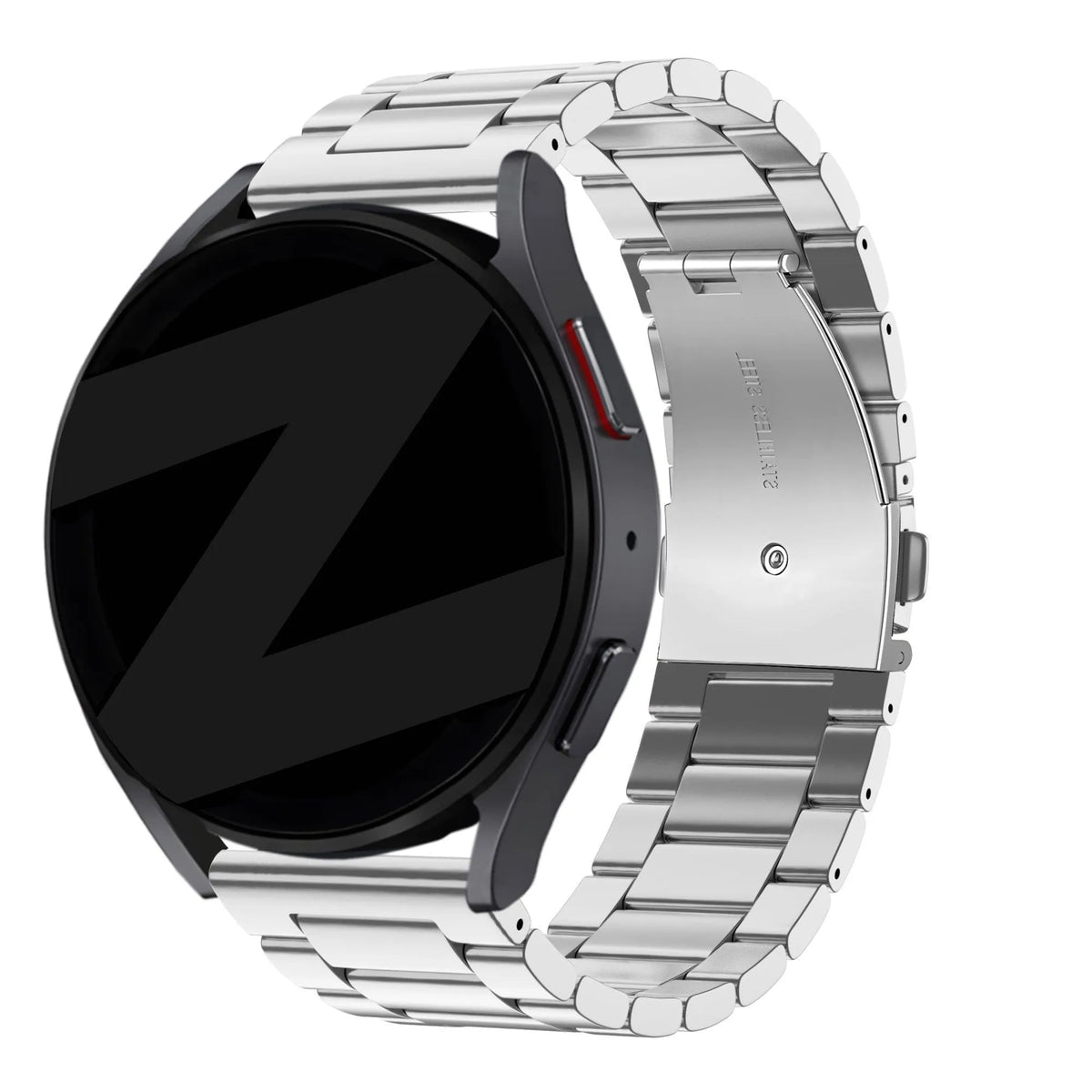 Steel Strap 'Classic', silver, on a watch, 3/4 rear view