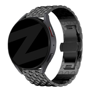 Steel Strap 'Dragon', black, on a watch, 3/4 rear view