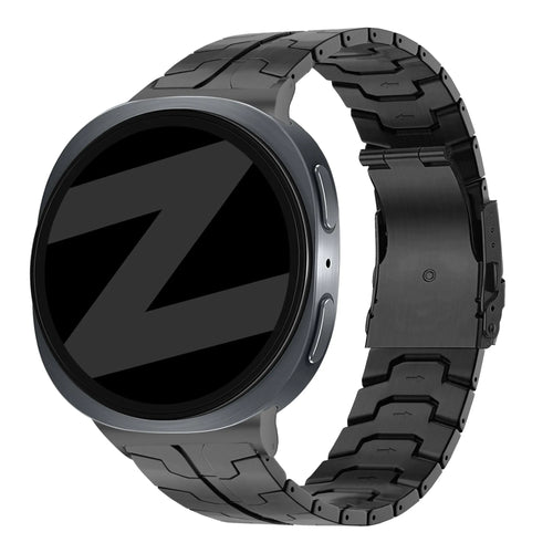 Titanium Strap 'Iron', black, on a watch, 3/4 rear view