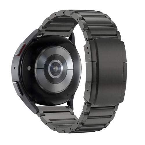 Titanium Strap 'Classic', black, on a watch, 3/4 rear view