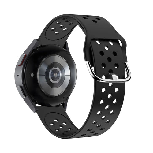 Silicone Sport Strap 'Air', black, on a watch, 3/4 rear view