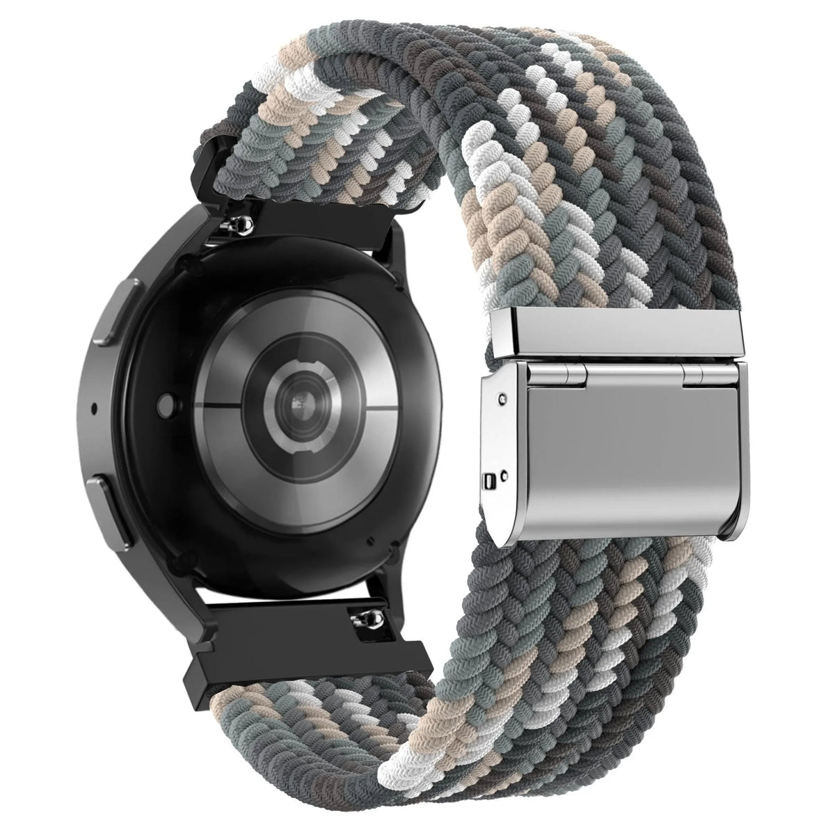Woven Nylon Strap, slate, on a watch, 3/4 rear view