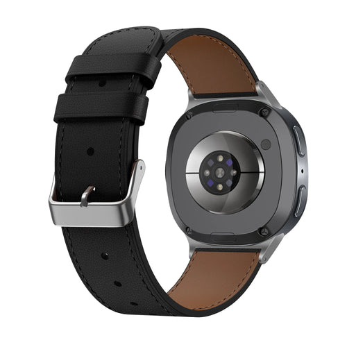 Modern Leather Strap, black, on a watch, 3/4 rear view