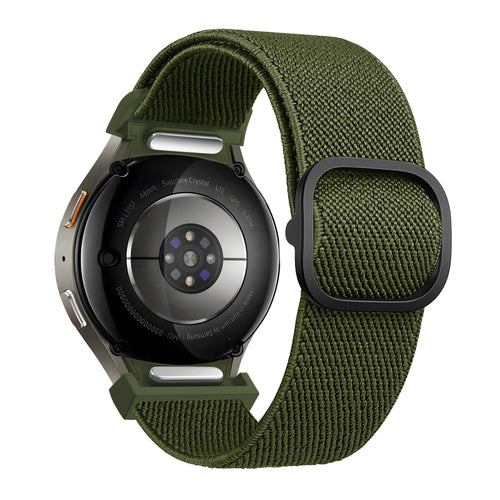 Nylon Elastic Strap 'Easy Fit', green, on a watch, 3/4 rear view