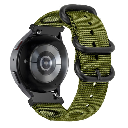 Buckled Nylon Strap, green, on a watch, 3/4 rear view