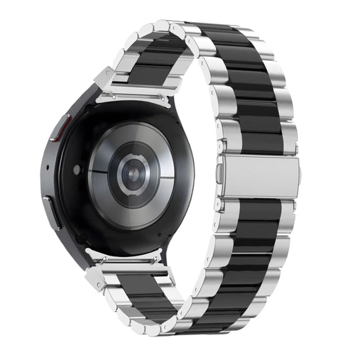 Steel Strap 'Classic', silver/black, on a watch, 3/4 rear view