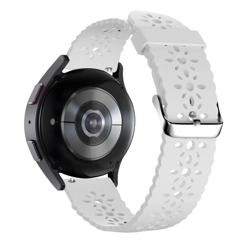 Patterned Silicone Strap, white, on a watch, 3/4 rear view