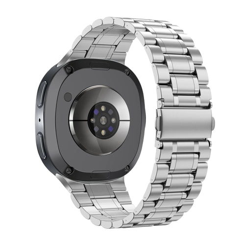 Steel Strap 'Deluxe', silver, on a watch, 3/4 rear view