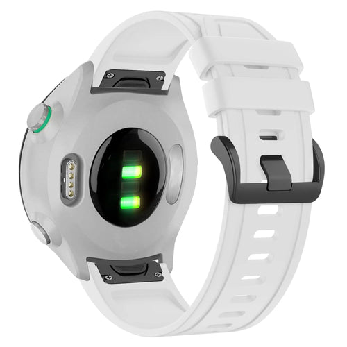 Buckled Silicone Strap, white, on a watch, 3/4 rear view