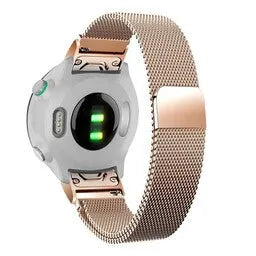 Milanese Loop Strap, rose gold, on a watch, 3/4 rear view