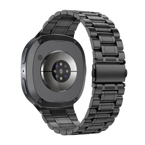 Steel Strap 'Deluxe', black, on a watch, 3/4 rear view