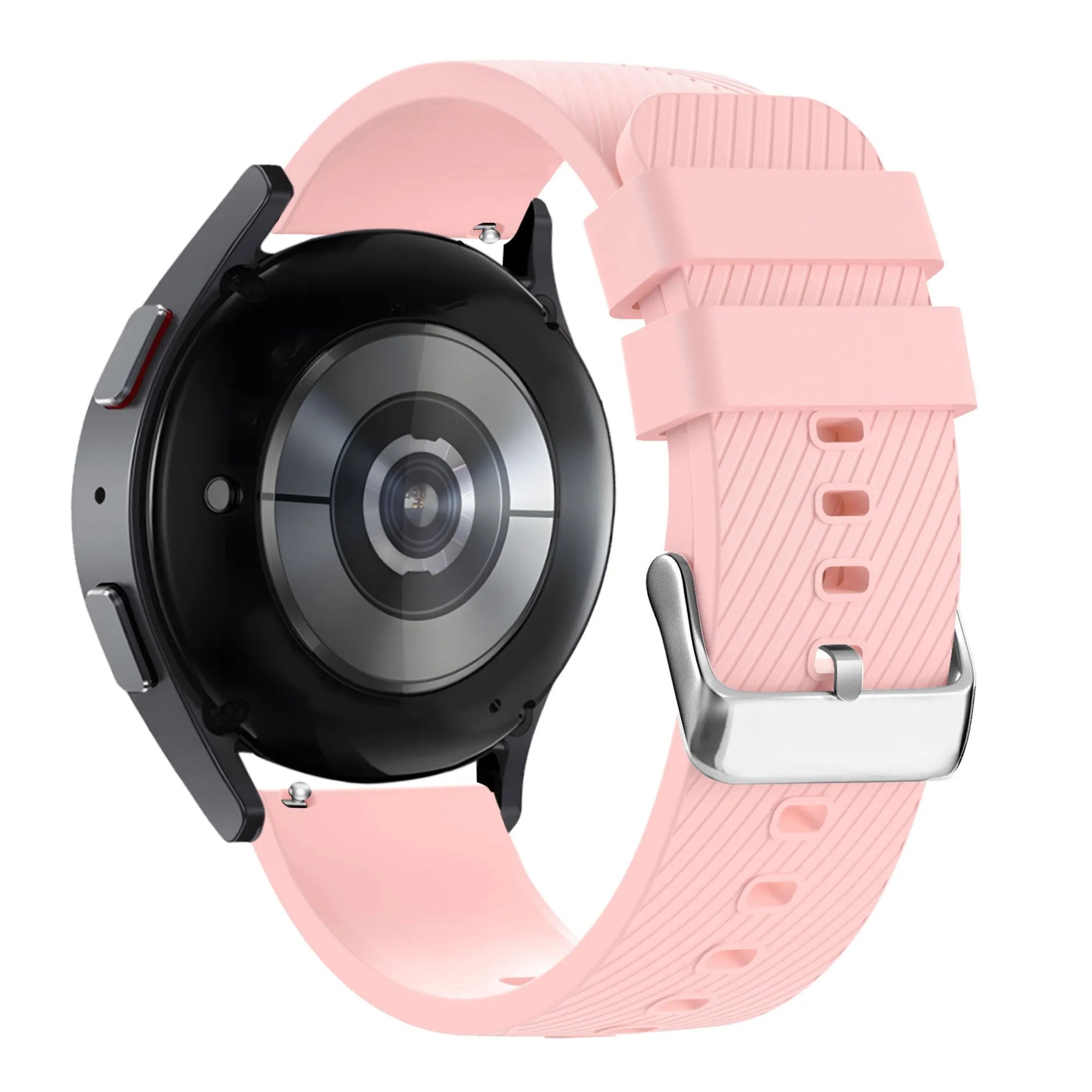 Silicone Strap 'Deluxe', pink, on a watch, 3/4 rear view