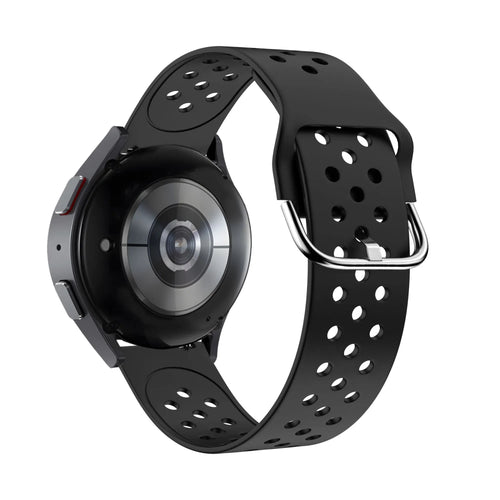 Silicone Sport Strap 'Air', black, on a watch, 3/4 rear view