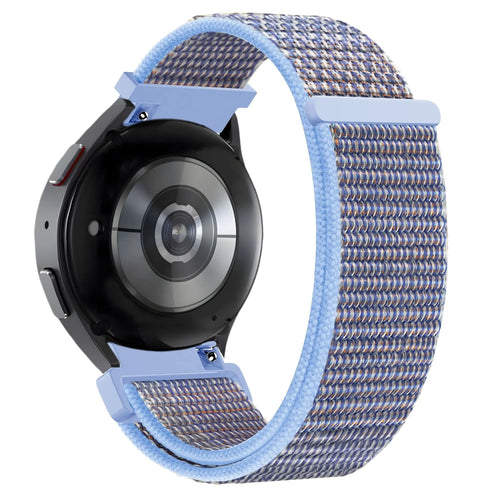 Nylon Loop Strap, azure blue, on a watch, 3/4 rear view