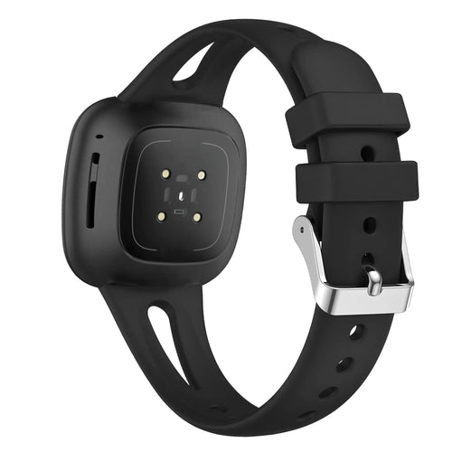 Silicone Strap 'Slim', black, on a watch, 3/4 rear view