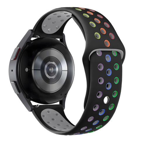 Silicone Sport Strap 'Deluxe', black/colourful, on a watch, 3/4 rear view